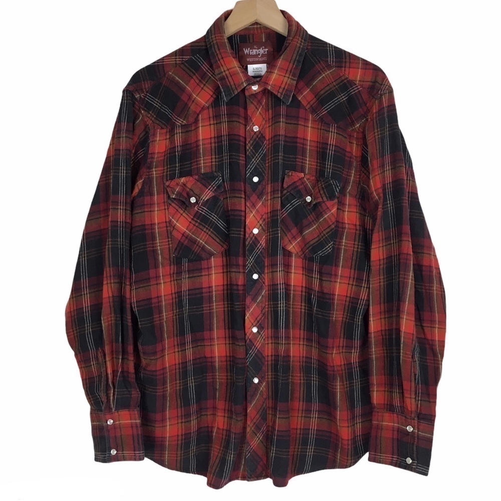 WRANGLER Western Shirt Pearl Snap Flannel Plaid Long Sleeve Oversized Shacket XL